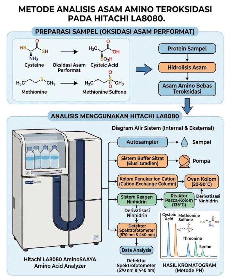 Metode Analisis Asam Amino Teroksidasi (Cysteic Acid & Methionine Sulfone) Menggunakan Hitachi LA8080: Panduan Laboratorium Komprehensif